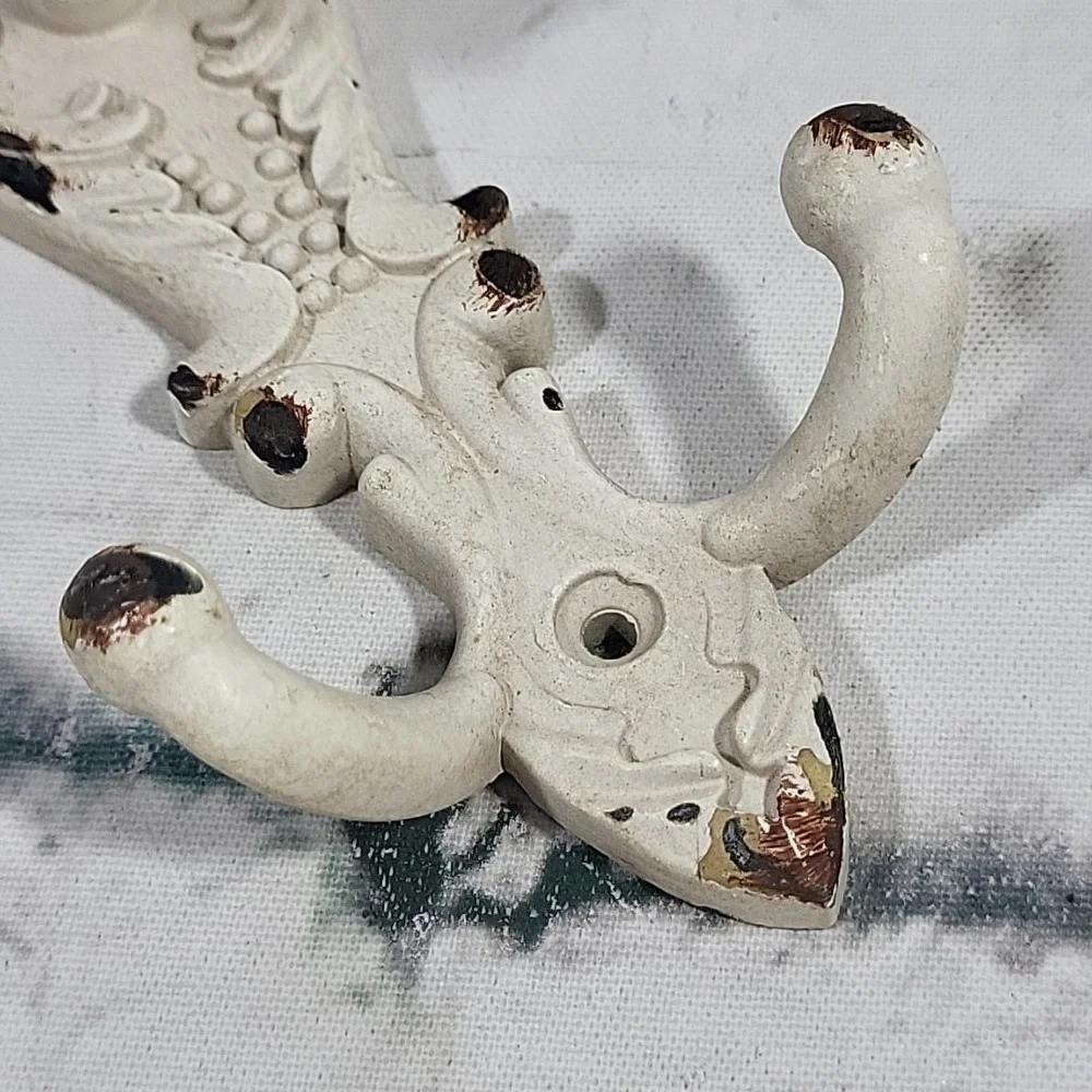 Cast Iron Metal Single Hook Hanger Ceramic Knob Decorative White